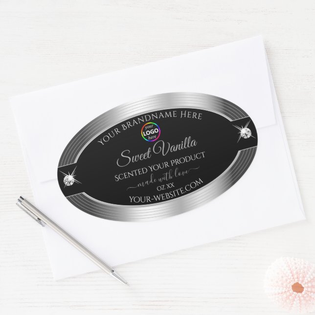 De Luxe Black Shiny Silver with Logo Product Label (Envelope)
