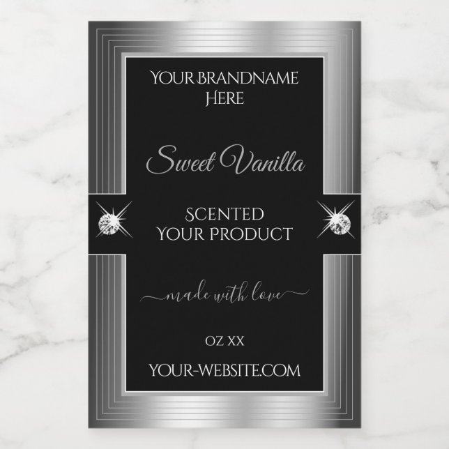De Luxe Black Silver Shiny Brilliant Product Label (Single Label)