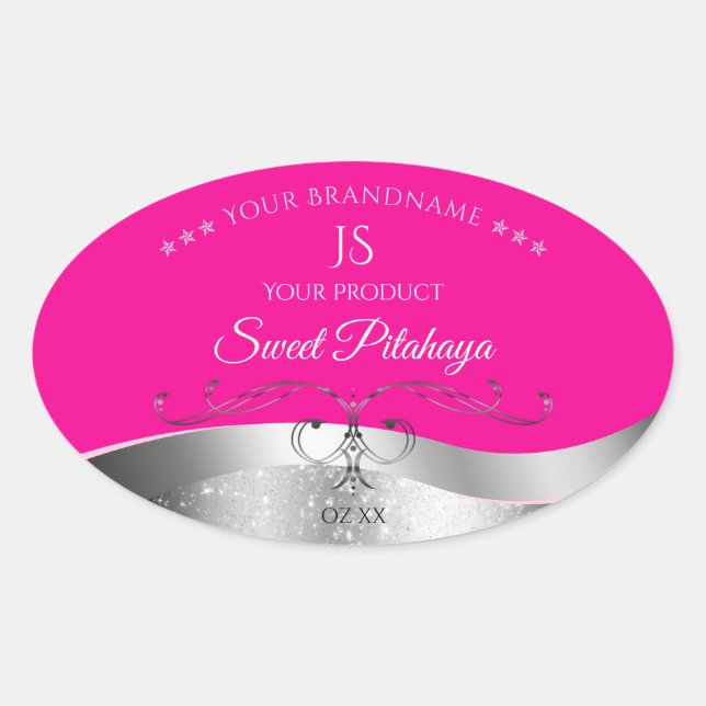 De Luxe Wavy Silver Decor Hot Pink Monogram Label (Front)
