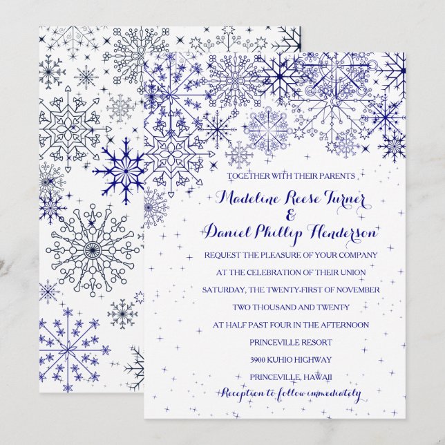 De magnifiques flocons de neige - Invitations de m (Devant / Derrière)