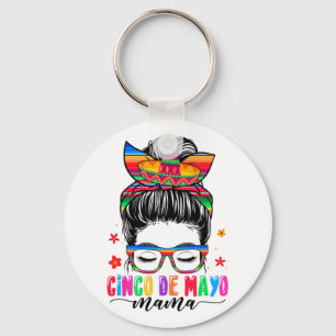 De Mayo Mama Messy Bun Hair Mexican Mom Mothers Da Keychain