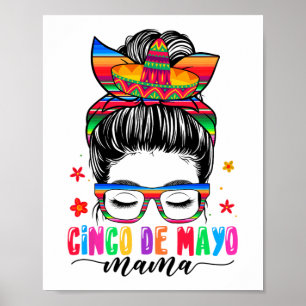De Mayo Mama Messy Bun Hair Mexican Mom Mothers Da Poster