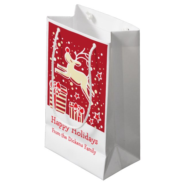 De mignons rennes dansant sur le sac cadeau de Noë (Devant Angle)