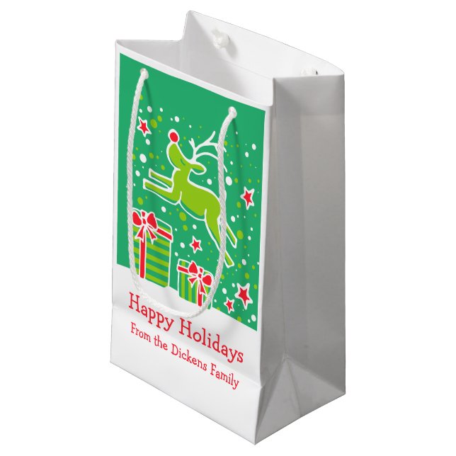 De mignons rennes dansant sur le sac cadeau de Noë (Devant Angle)