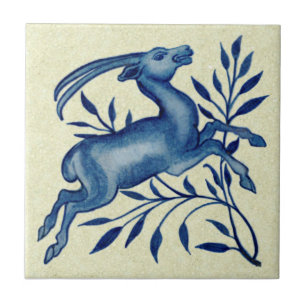 De Morgan Hand Painted Blue Antelope Antique Repro Tile