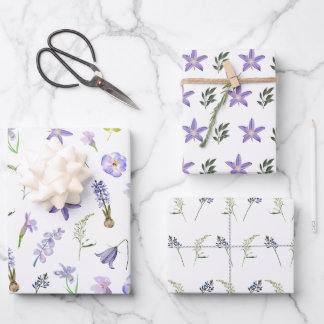 De Papier Cadeau Aquarelle violet Fleur rose Feuille Boho