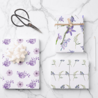 De Papier Cadeau Aquarelle violet Fleur rose Feuille Boho