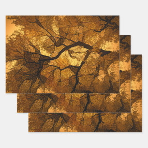 De Papier Cadeau Arbre d'automne Amber Orange Brown Feuille coucher