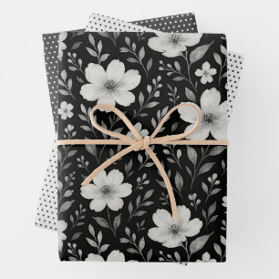 De Papier Cadeau Feuille Classique Floral Art Motif Sur Grey Black
