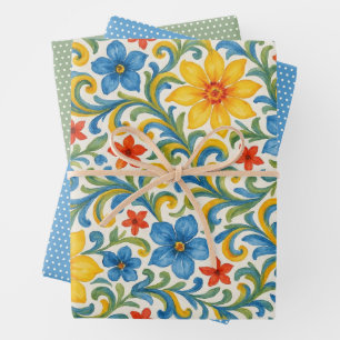 De Papier Cadeau Feuille coloré classique Motif d'art floral