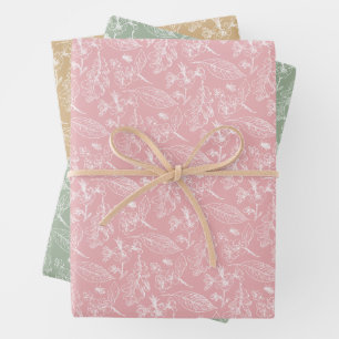 De Papier Cadeau Floral Feuille Art Motif Sur Sage Rose Vert Beige