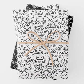 De Papier Cadeau Motif à doodle noir et blanc enveloppe feuille pap