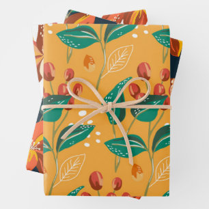 De Papier Cadeau Motif botanique feuille et fleuri
