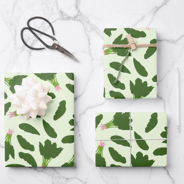 De Papier Cadeau Motif Feuille Green Spinach (Recto)