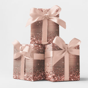 De Papier Cadeau Pailleté Or Rose Ombré Feuille