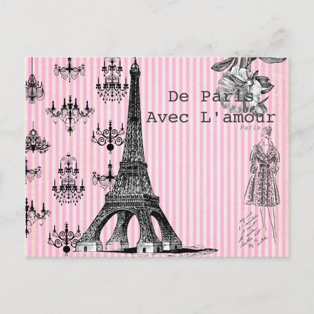 De Paris, avec la carte postale d'amour (Devant)