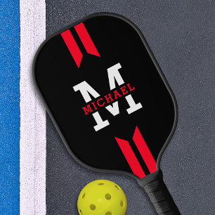 De Pickleball Raquette Monogramme Nom Rayure Rouge