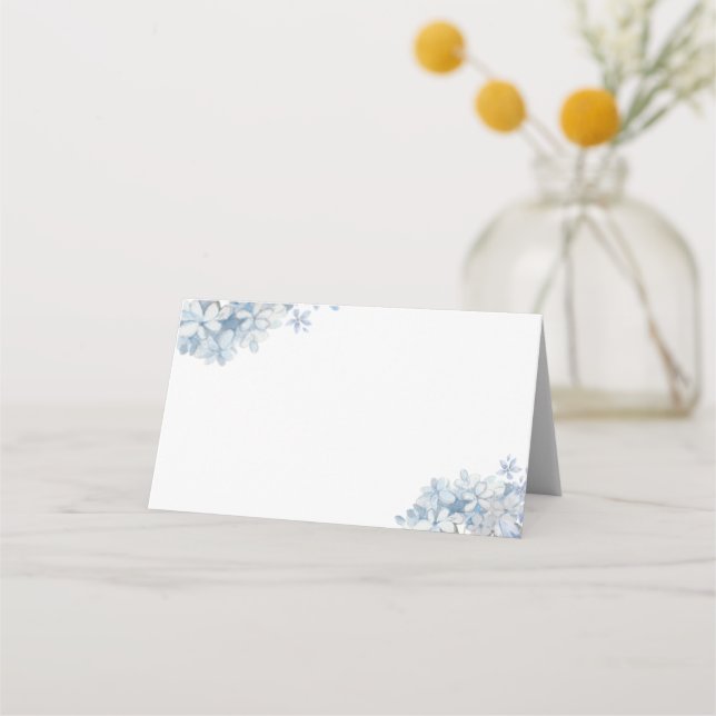 De Placement Bleu Hydrangeas Blank Mariage plié Carte Place (Devant)
