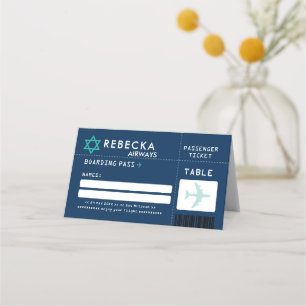 De Placement BLEUE TURQUOISE Bar Mitzvah Airline Carte Place
