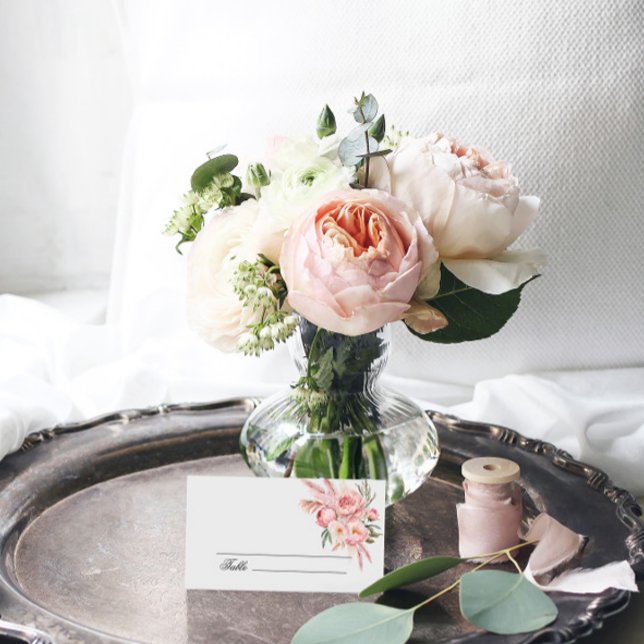 De Placement Boho Fleurs Roses Pampas Grass Mariage Carte Place (Créateur téléchargé)