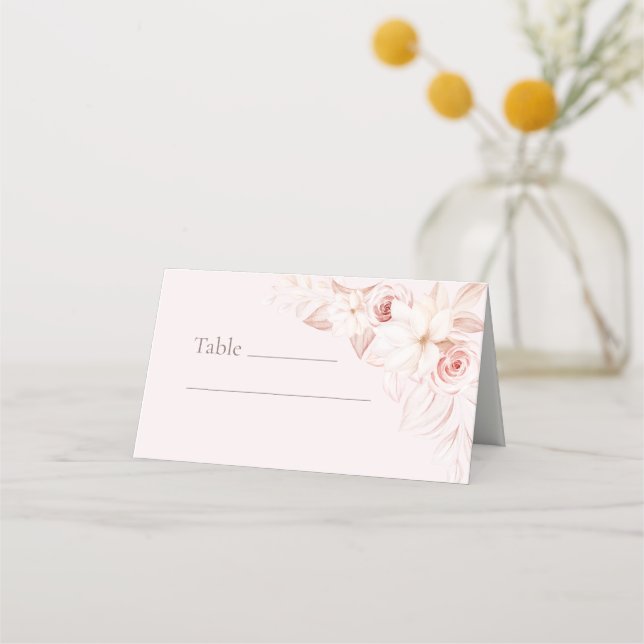 De Placement Boho Pale Rose Floral Mariage Carte Place (Devant)