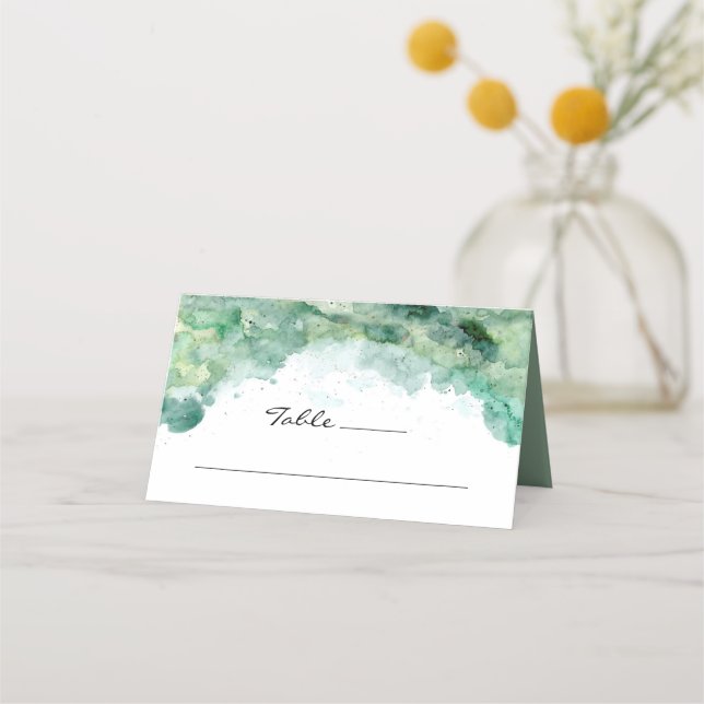 De Placement Carte à Mariage Abstrait Vert Aquarelle (Devant)
