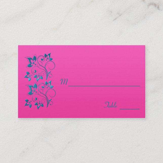 De Placement Carte à puce florale Fuchsia et Turquoise (Devant)