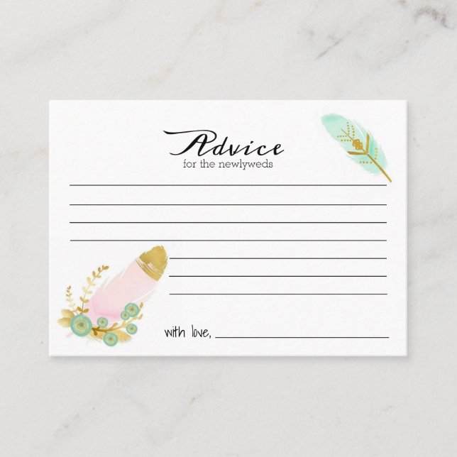 De Placement Carte conseil Boho Pink and Gold Feathers (Devant)