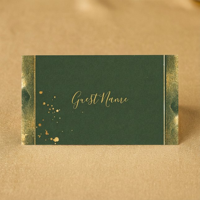De Placement Carte du nom d'hôte Moss green et or (Moss green and gold guest name place card.)