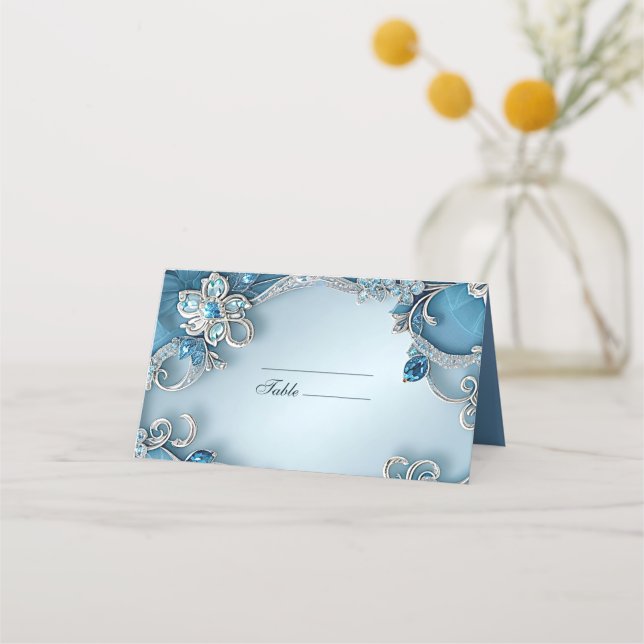 De Placement Carte Floral Orné Bleu (Devant)