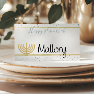 De Placement Carte Hanoukka Place Happy Blue & Gold Motif