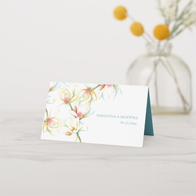 De Placement Carte Mariage Aquarelle Magnolia Blanc (Dos)