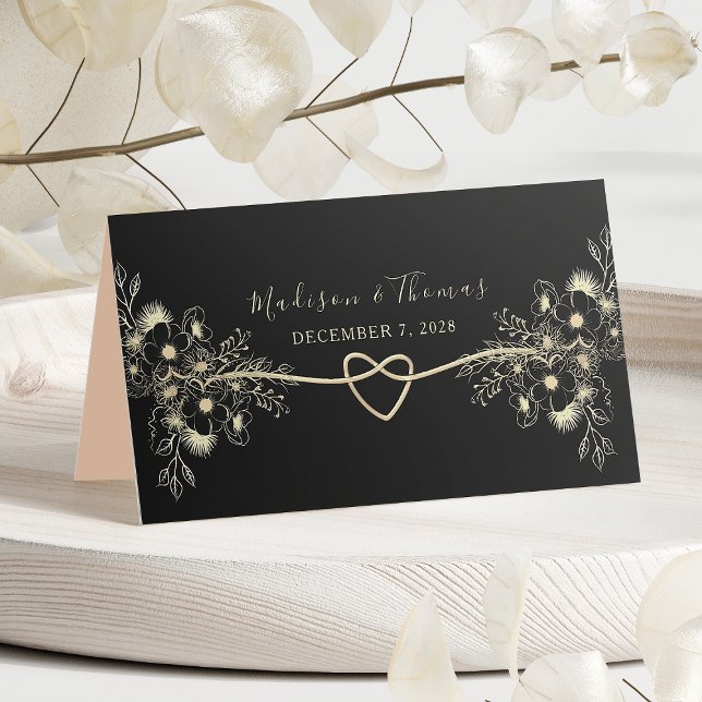 De Placement Carte Mariage Floral Black Gold (Créateur téléchargé)