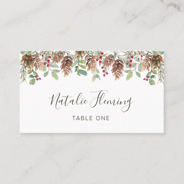 De Placement Carte Mariage hiver Pine Rouge Berry Vert (Devant)