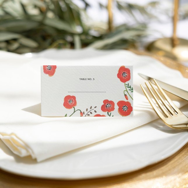 De Placement Carte mariage moderne à fleurs rouges (Red poppies modern floral wedding place card)