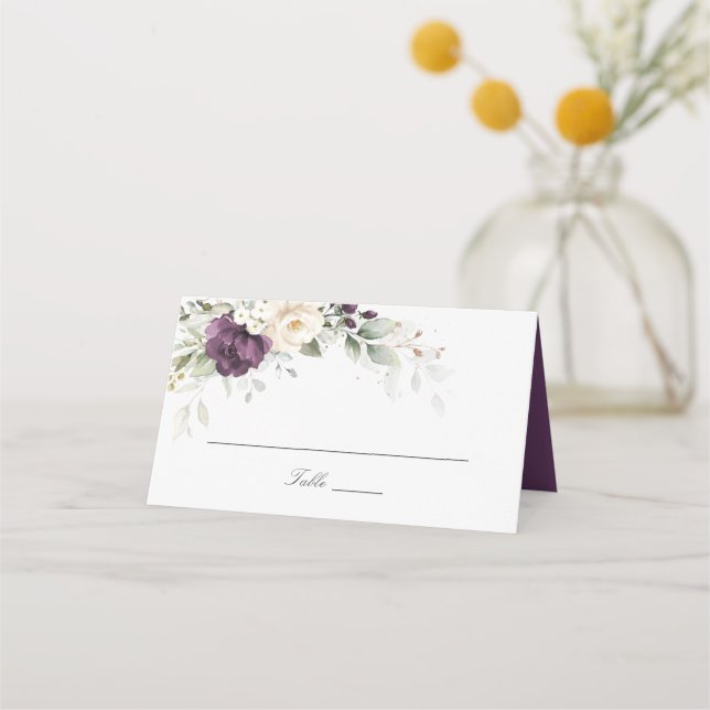 De Placement Carte Mariage Place Florale violet blanc vert (Devant)