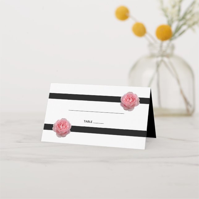 De Placement Carte Mariage Rose Rose noir ruban (Devant)
