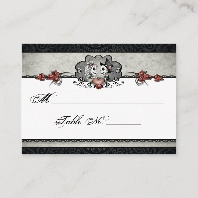 De Placement Carte mariage Skeleton Halloween Black & Grey Plac (Devant)