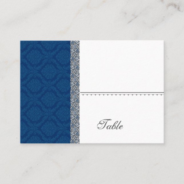 De Placement Carte Marine Blue Damask Place Card - Mariage (Devant)