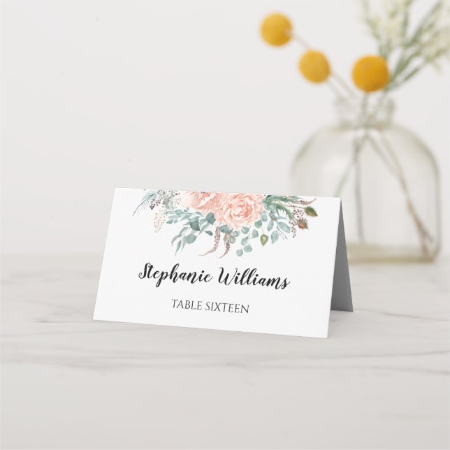 De Placement Carte Monogramme Chic Blush Floral Place (Devant)