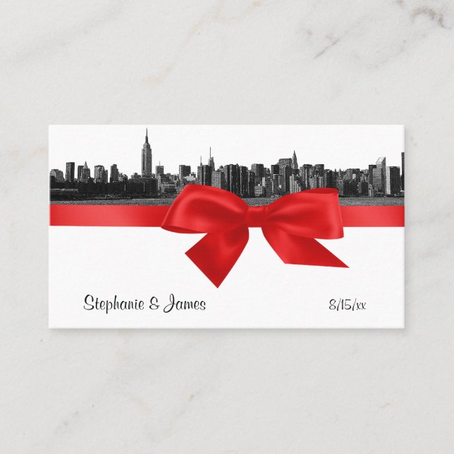 De Placement Carte NYC Large Skyline Etted BW Red Place (Devant)