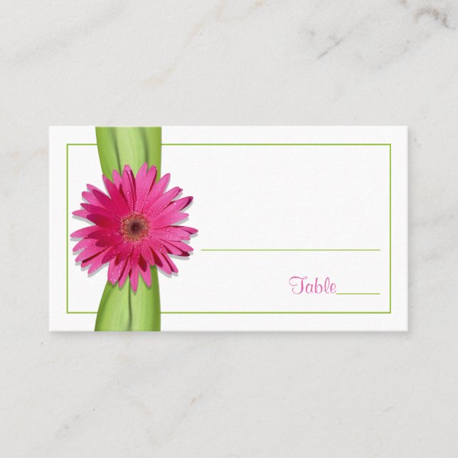 De Placement Carte Pink Gerbera Daisy Green Ribbon Place (Devant)
