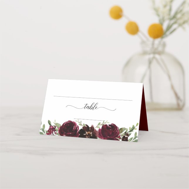 De Placement Carte Place Mariage Floral Bourgogne (Devant)