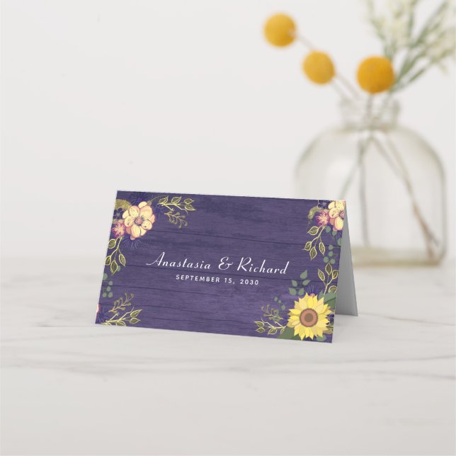 De Placement Carte Place Mariage Floral Violet (Dos)