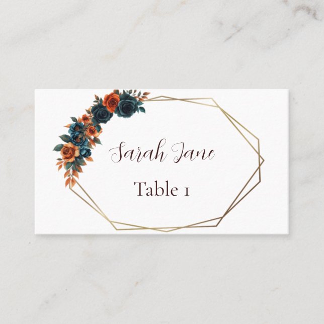 De Placement Carte Place Mariage turquoise et brûlée Orange Fla (Devant)