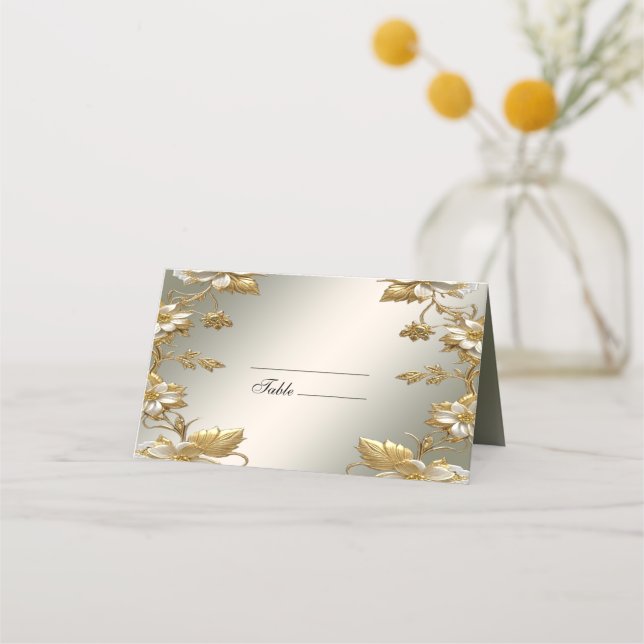 De Placement Carte Place Ornat Or Floral Blanc (Devant)