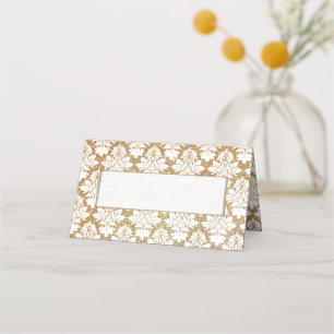 De Placement Carte Place pliée Mariage damassé Gold et White