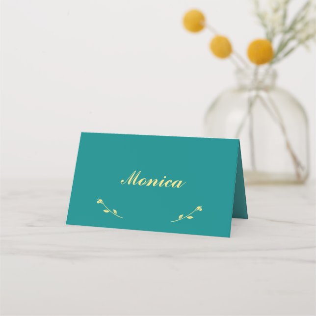 De Placement Carte Place pliée Mariage turquoise et or (Devant)