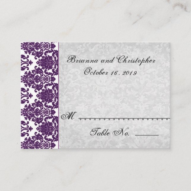 De Placement Carte Place Table violet et argent - Mariage (Devant)