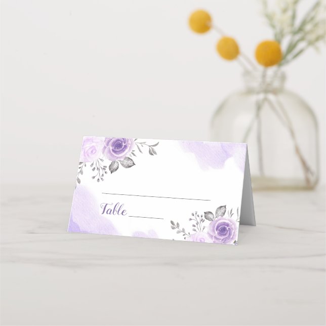 De Placement Chic Pastel Fleurs violettes Mariage Carte Place (Devant)